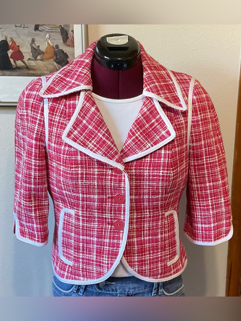 WORTH Stylish Chic Tweed Women’s Jacket with Crisp White Trim